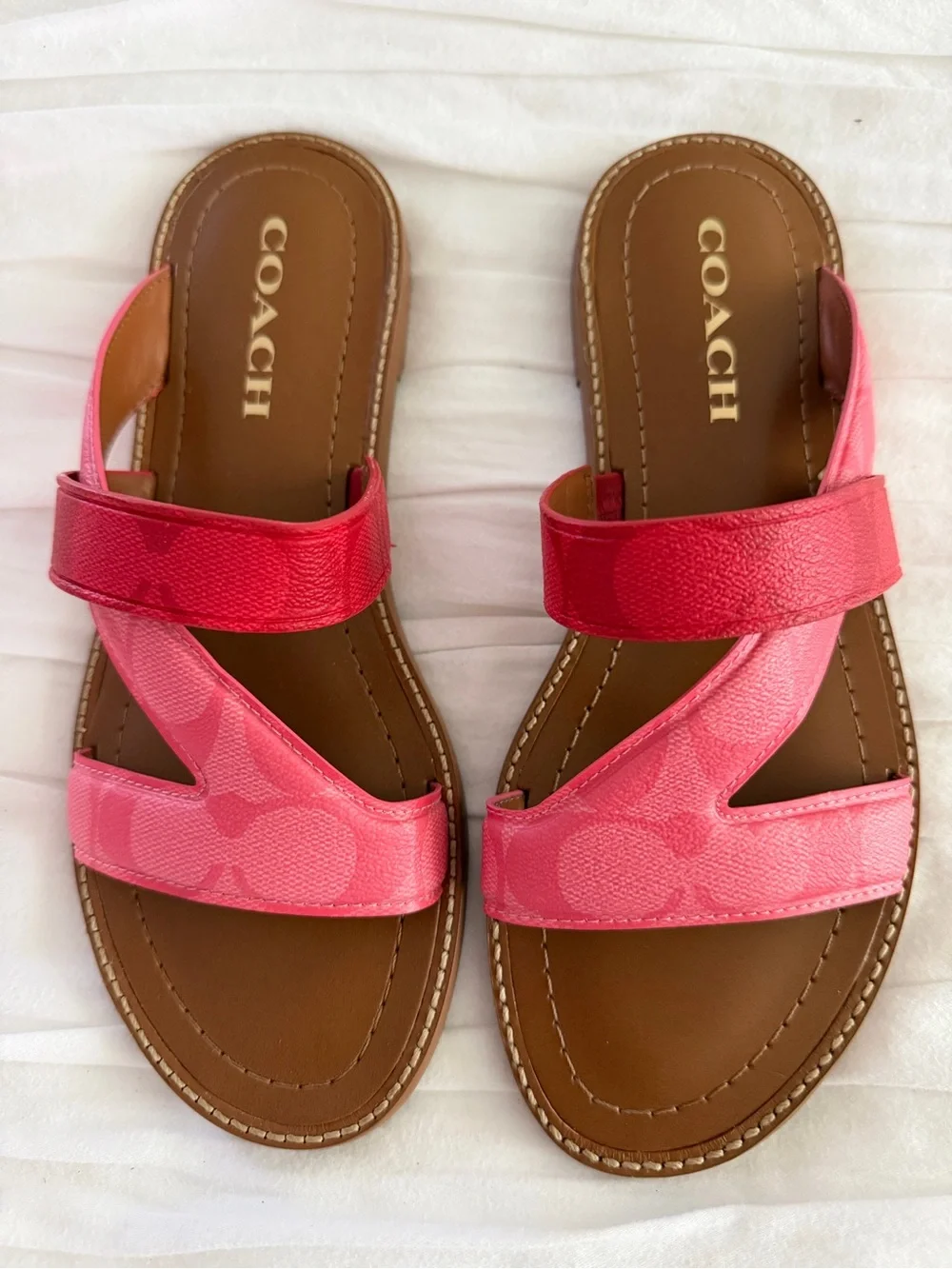 Coach Pink Signature Jacquard Strappy Sandals Size 7